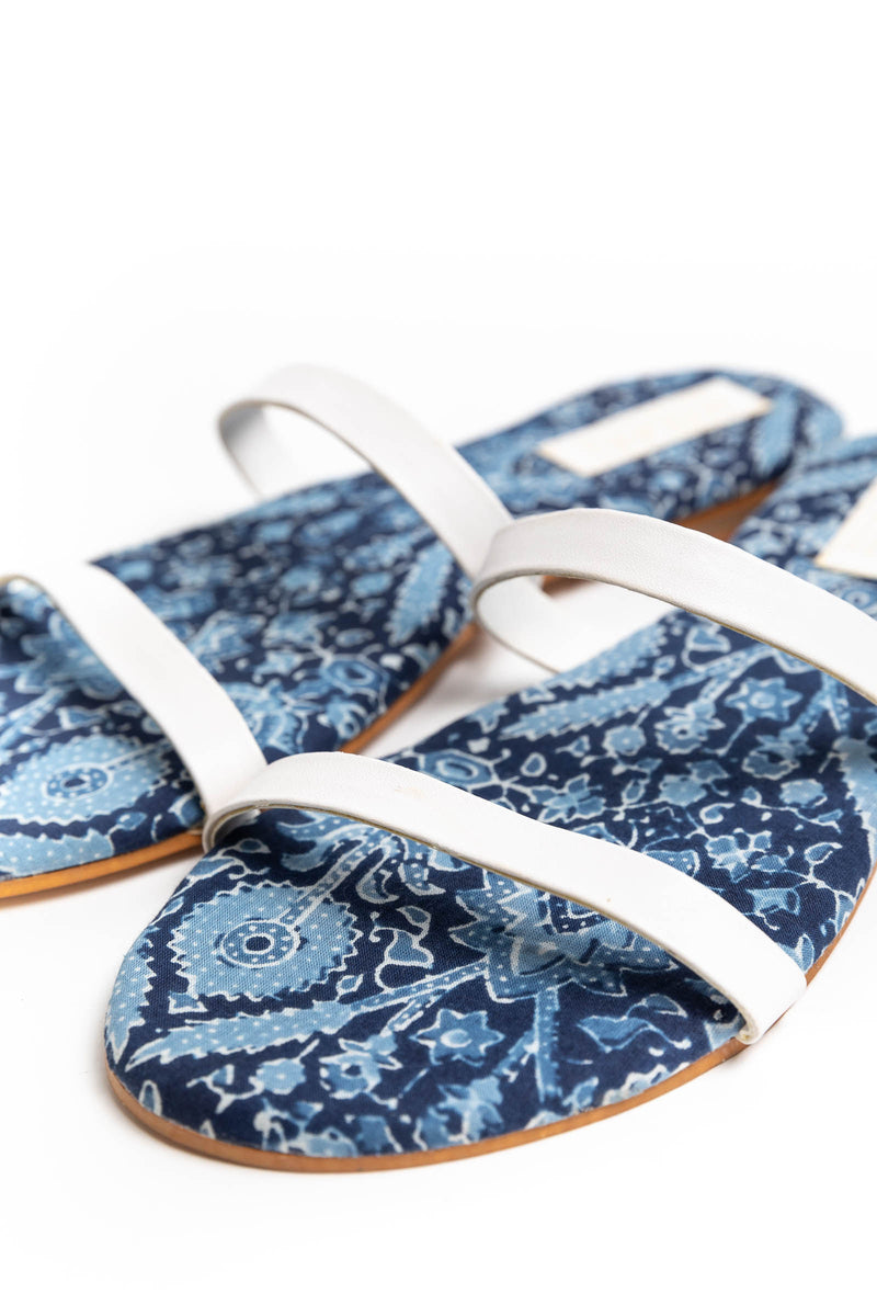 Blue and White Strap Sandals