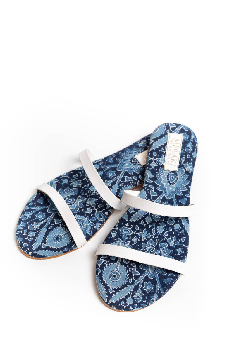 Blue and White Strap Sandals