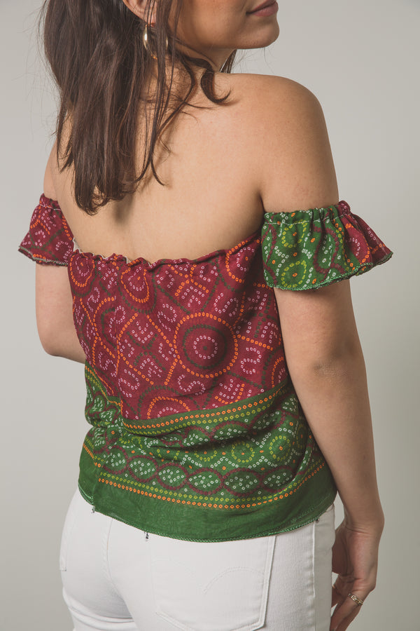 Red and Green Off-The-Shoulder Top